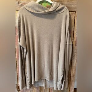 We The Free Ribbed Cowl Neck Pullover Tunic in Taupe large